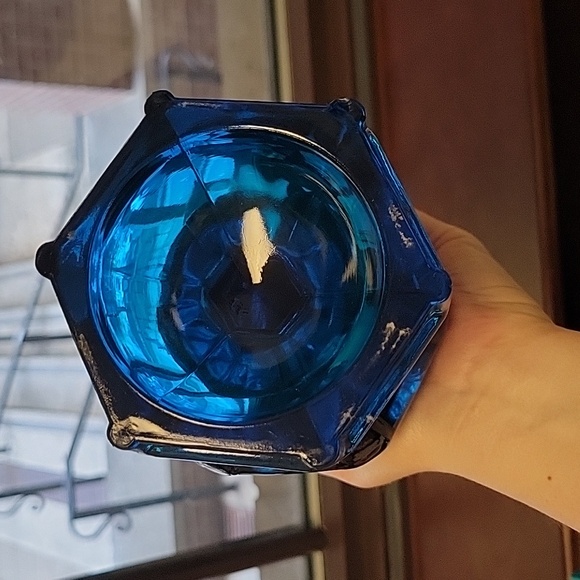 Viking Glass Bluenique Blunique Blue Swung Vase Planter Atomic MCM Vintage Epic - Picture 6 of 7